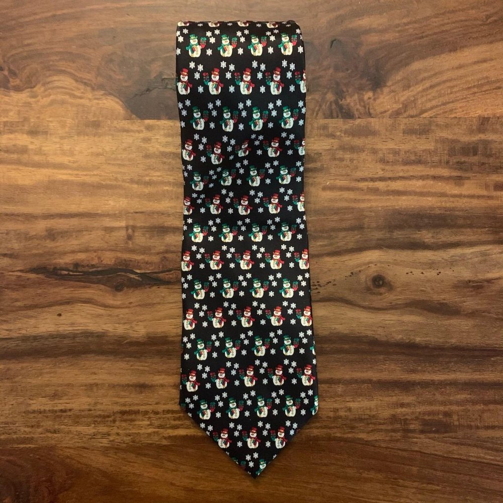 Retro Snowman Christmas Holiday Imported Silk‎ Tie